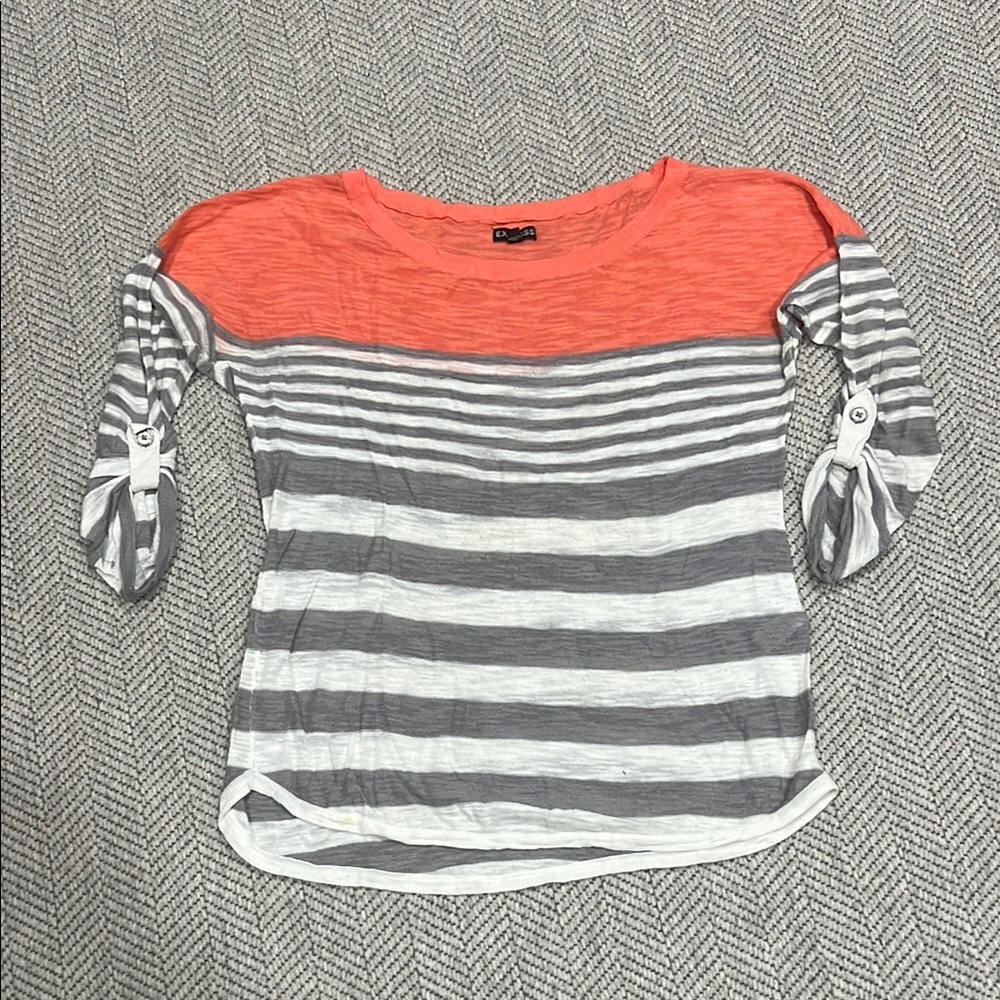 Coral and Gray Striped Women's Top